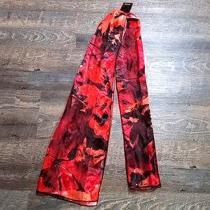 Brand NWT ALIA imitation silk scarf still on hook red and black floral pattern